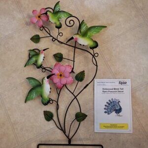 28 Inch Hummingbirds Garden Stake Decor, Colorful Look Flowers Metal Wall Art